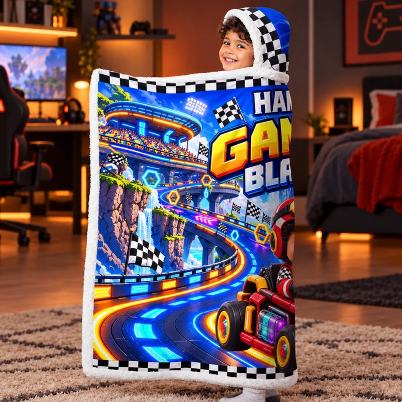 Custom Photo Racing Game Gifts for Kids - Personalized Snuggle Blanket