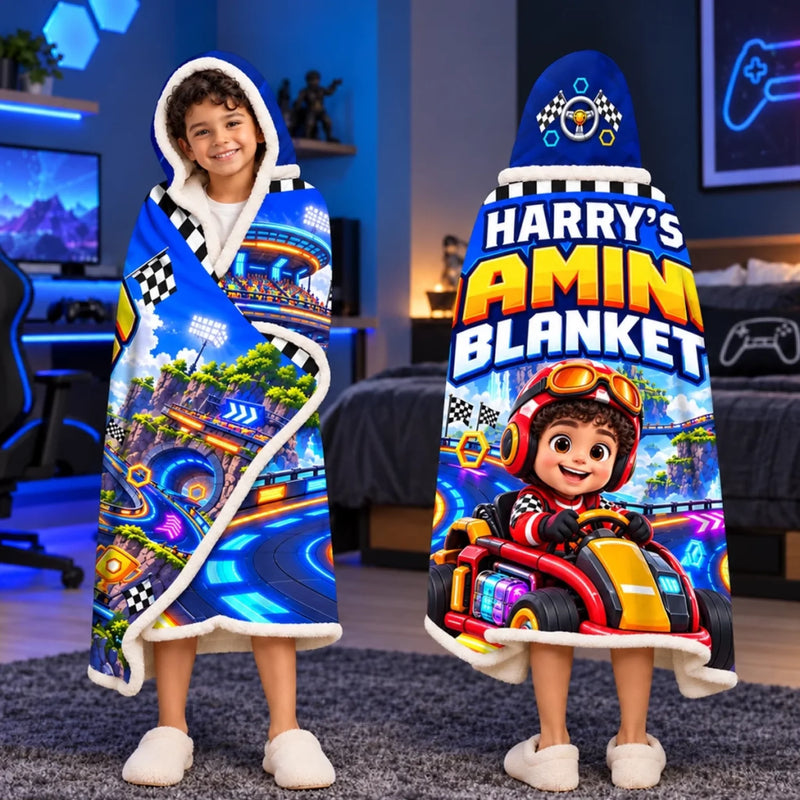 Custom Photo Racing Game Gifts for Kids - Personalized Snuggle Blanket