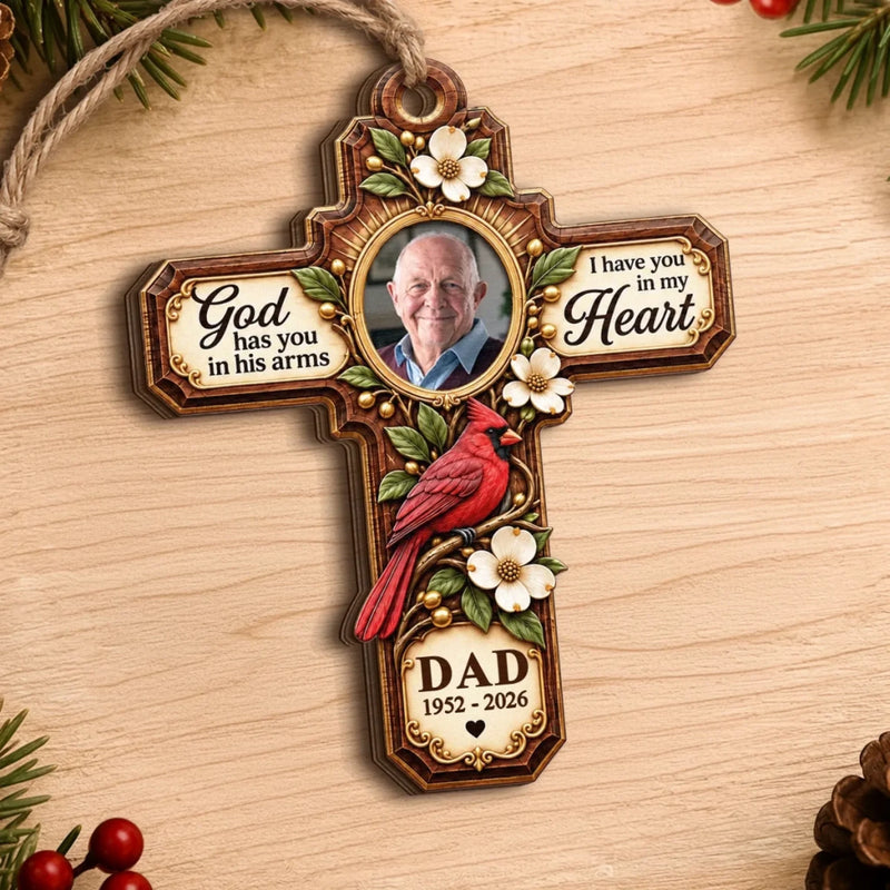 Custom Photo Memorial Dad Christmas Decor - Personalized Wooden Ornament