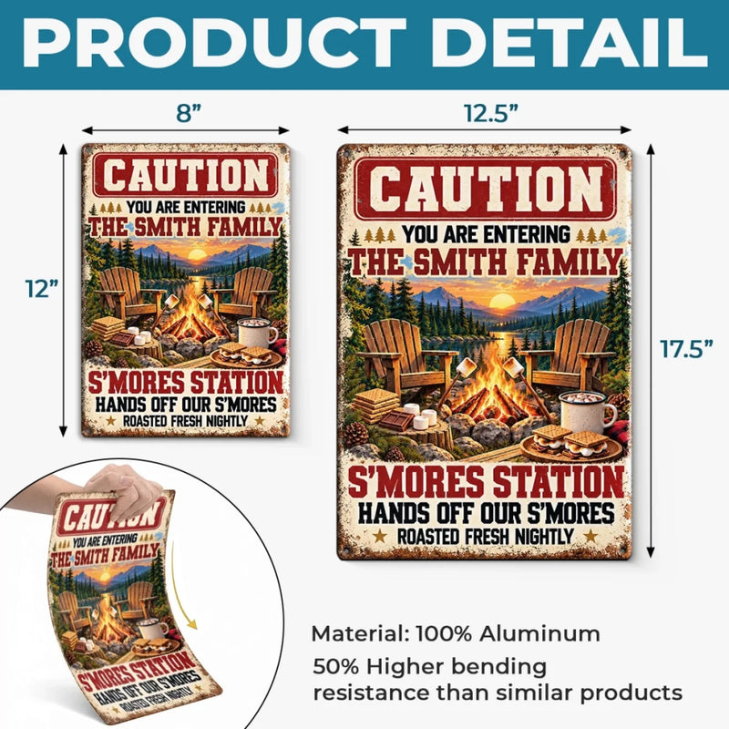 Custom Name S'mores Station Family Campfire Decor - Personalized Metal Sign