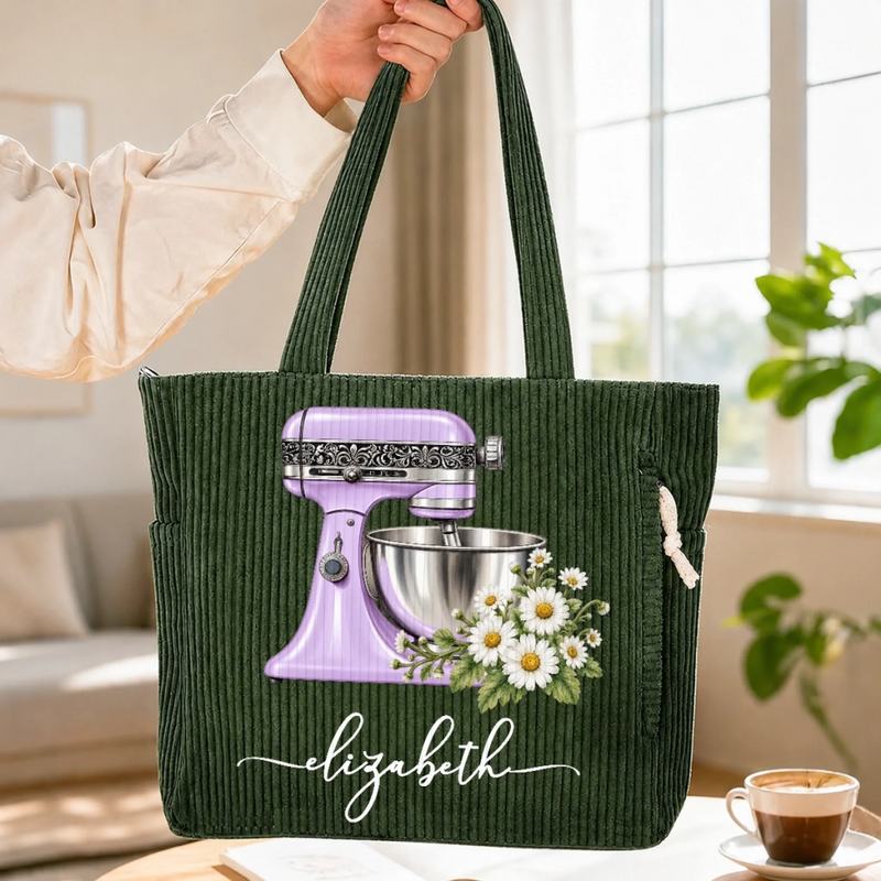 Custom Floral Stand Mixer Baking Gifts For Women, Bakers - Personalized Corduroy Tote Bag