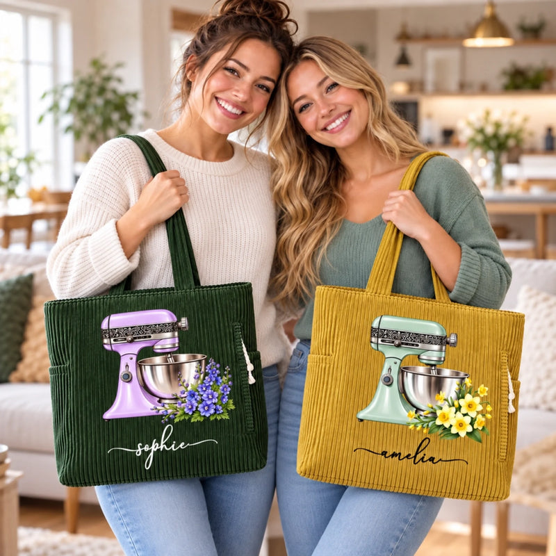 Custom Floral Stand Mixer Baking Gifts For Women, Bakers - Personalized Corduroy Tote Bag