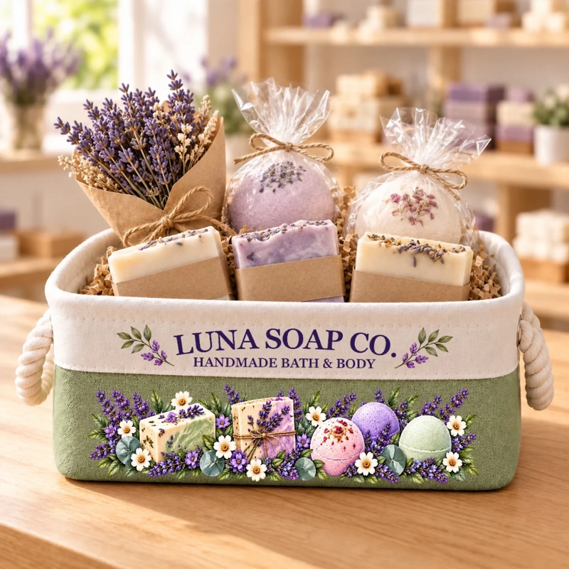 Custom Name Lavender Soap And Bath Gifts - Personalized Storage Basket