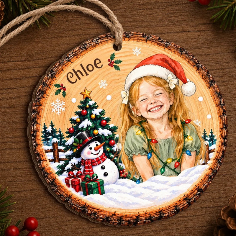 Custom Photo Name Christmas Gifts for Kids - Personalized Wooden Ornament