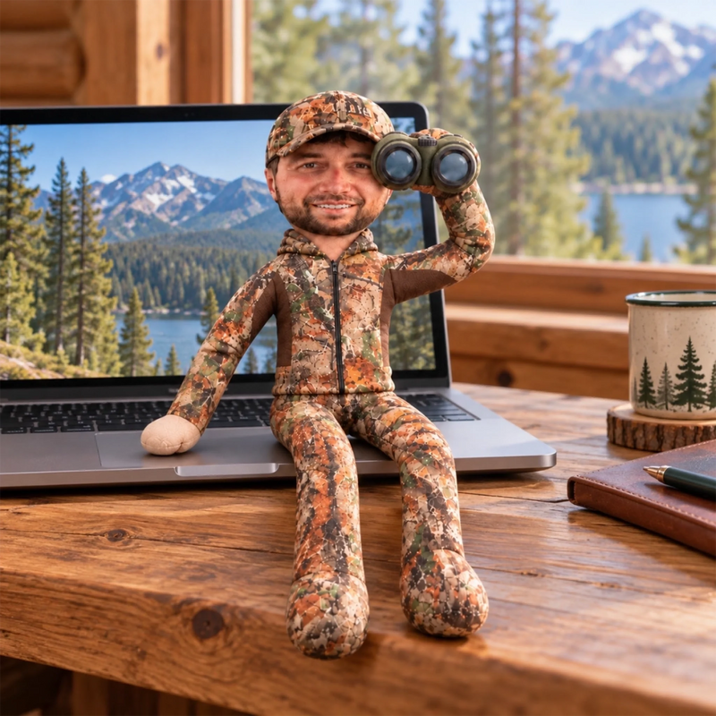 Custom Photo Hunter Gifts for Outdoorsmen - Personalized Poseable Plush Doll