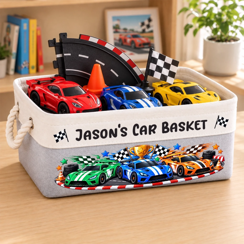 Custom Name Race Car Gifts for Kids - Personalized Storage Basket