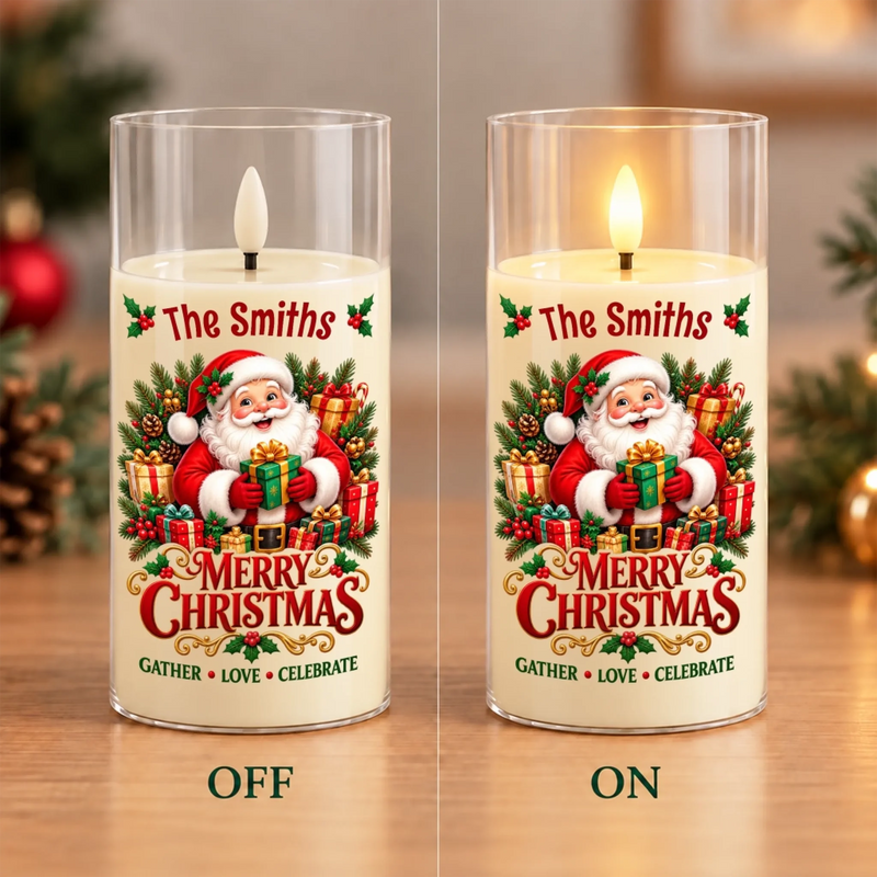 Custom Family Name Holiday Glow Decor - Personalized LED Candle Light