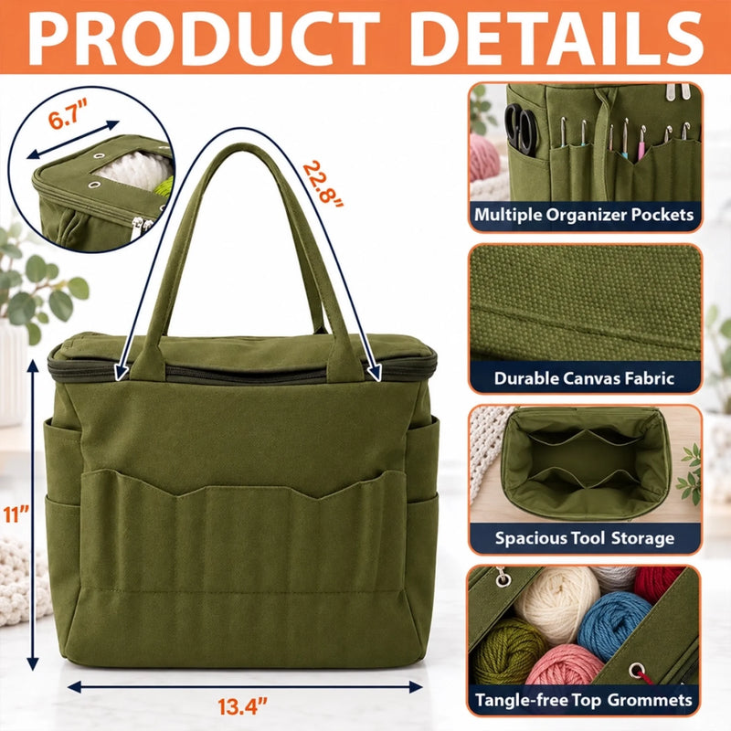 Custom Name Knitting Crochet Gifts For Women - Personalized Canvas Yarn Tote Bag