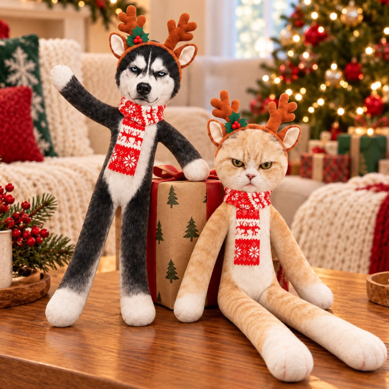 Custom Photo Pet Face Funny Christmas Gifts For Pet Lovers - Personalized Poseable Plush Doll