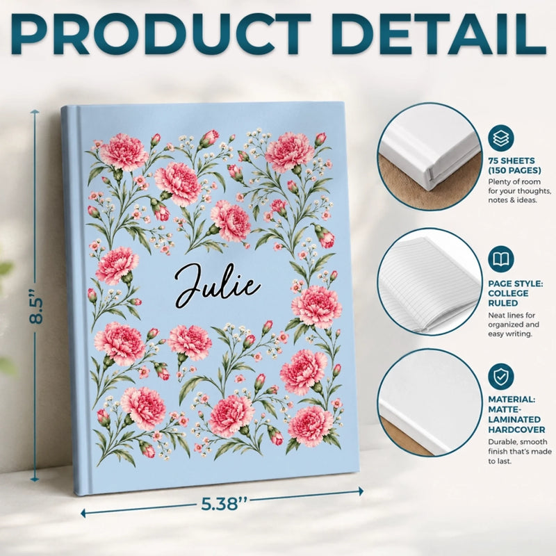 Custom Name Botanical Floral Gifts For Women - Personalized Hardcover Journal