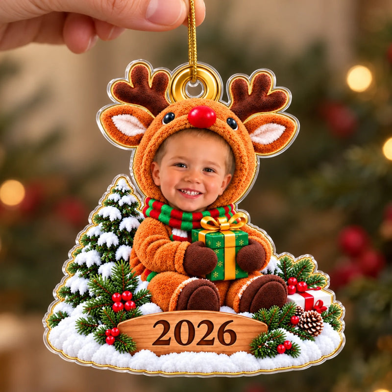 Custom Reindeer Baby Kids Christmas Gifts - Personalized Acrylic Ornament