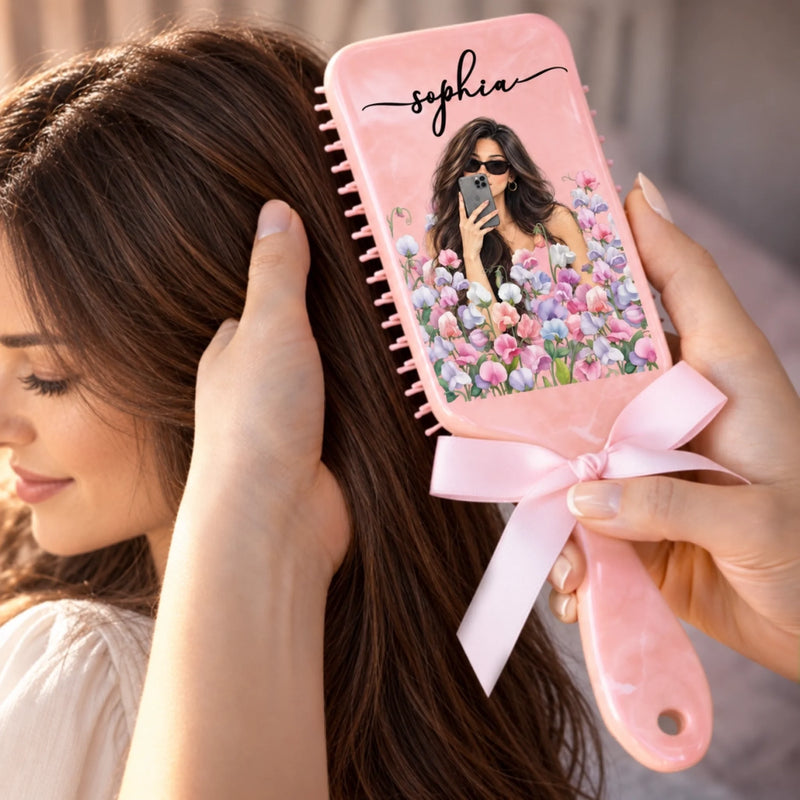 Custom Photo Floral Gifts for Her - Personalized Paddle Hair Brush