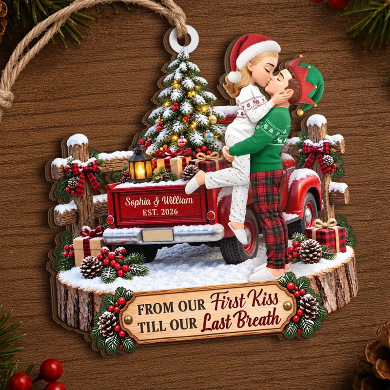 Custom Romantic Christmas Gifts For Couples - Personalized Wooden Ornament
