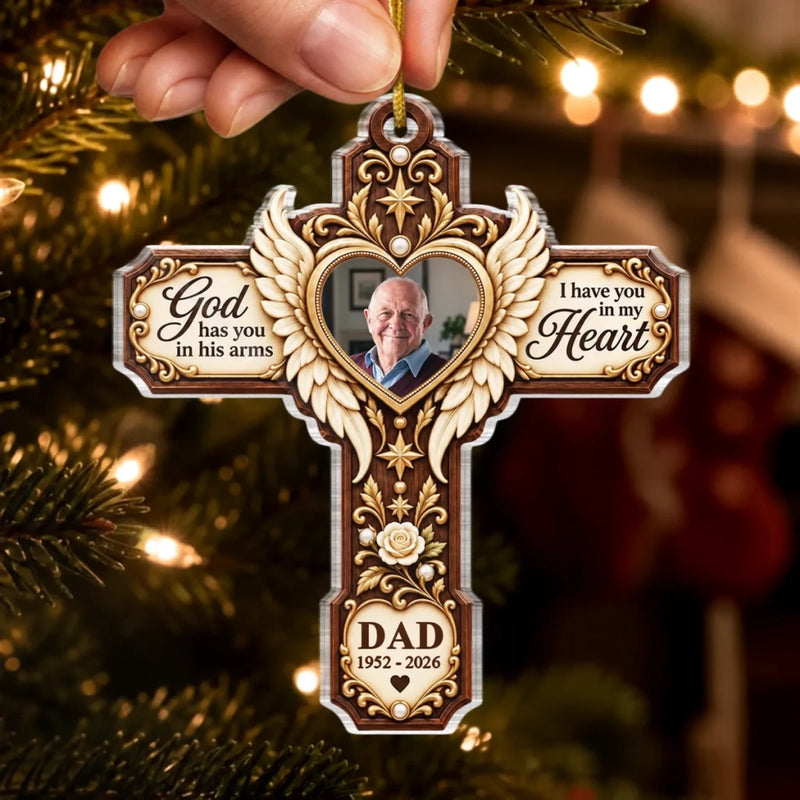 Custom Photo Memorial Cross Christmas Decor Gifts - Personalized Acrylic Ornament