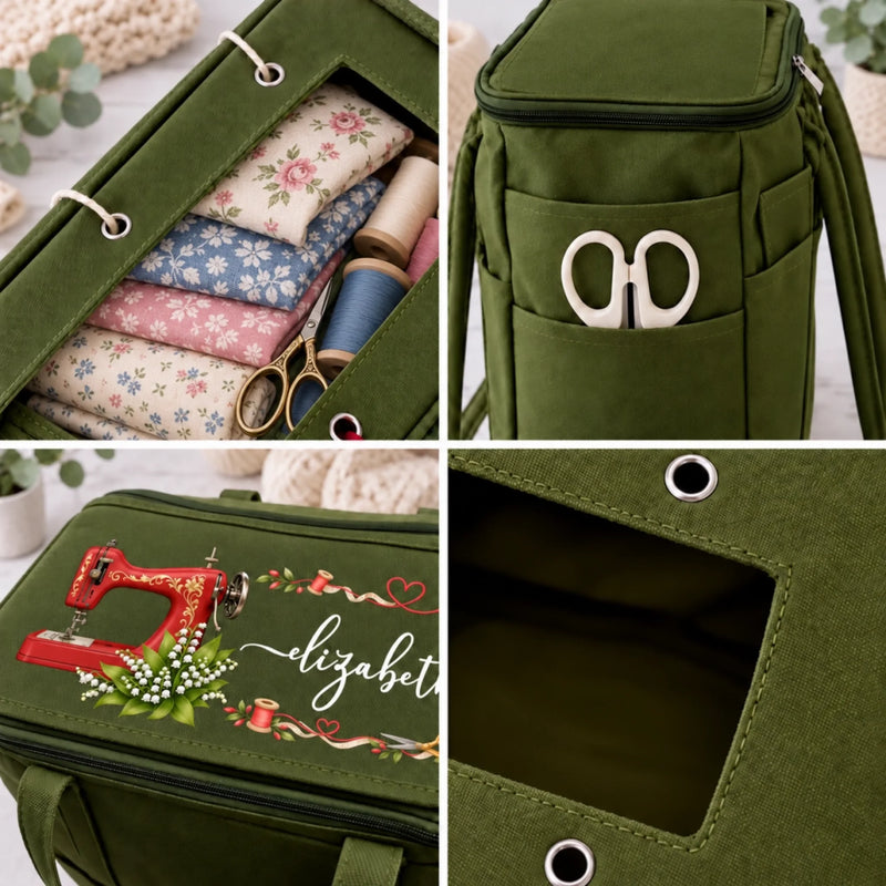 Custom Vintage Sewing Machine Gifts For Sewing Lovers - Personalized Canvas Yarn Tote Bag