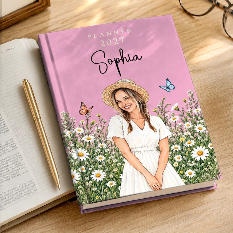 Custom Photo Birth Month Flower Field Planner 2027 Gifts For Women - Personalized Hardcover Journal