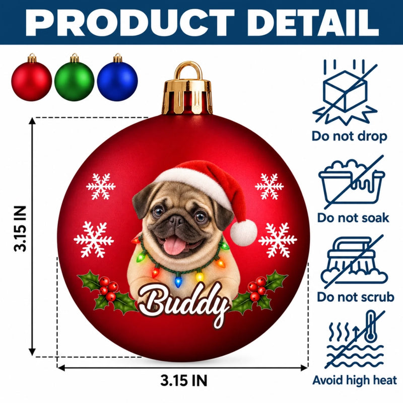 Custom Pet Photo Christmas Dog Cat Lover Gifts - Personalized Full Wrap Ball Ornament