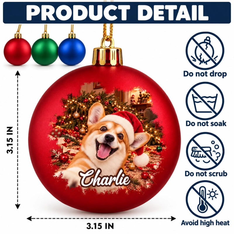 Custom Pet Photo Christmas Selfie Dog Cat Lover Gifts For Pet Lovers - Personalized Full Wrap Ball Ornament