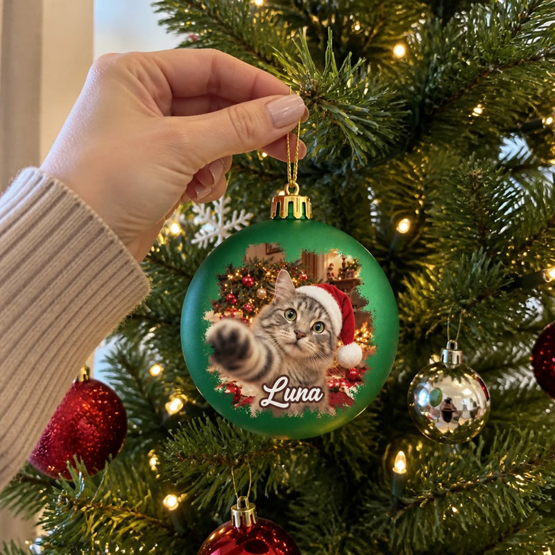 Custom Pet Photo Christmas Selfie Dog Cat Lover Gifts For Pet Lovers - Personalized Full Wrap Ball Ornament