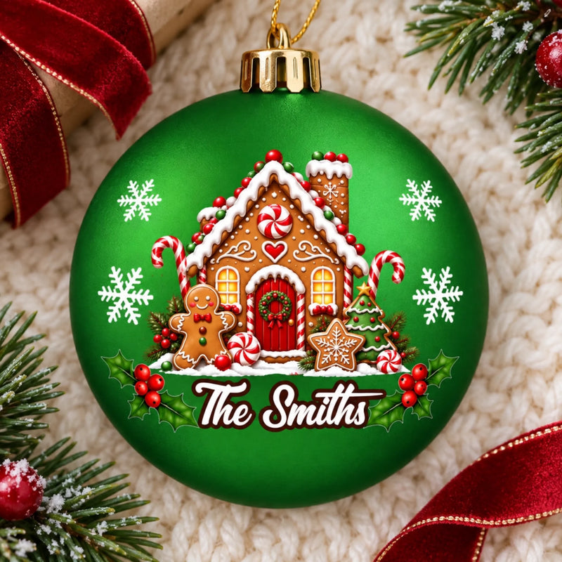 Custom Name Santa Reindeer Gingerbread Christmas Gifts For Family - Personalized Full Wrap Ball Ornament