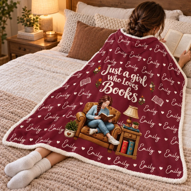 Custom Name Book Lover Reading Nook Gifts For Her - Personalized Snuggle Blanket