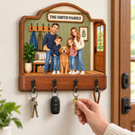 Custom Family Portrait Home Decor Gifts - Personalized Wooden Key Holder