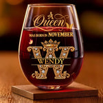 Custom Name Queen Initial Birthday Gifts for Her - Personalized Wine Glass