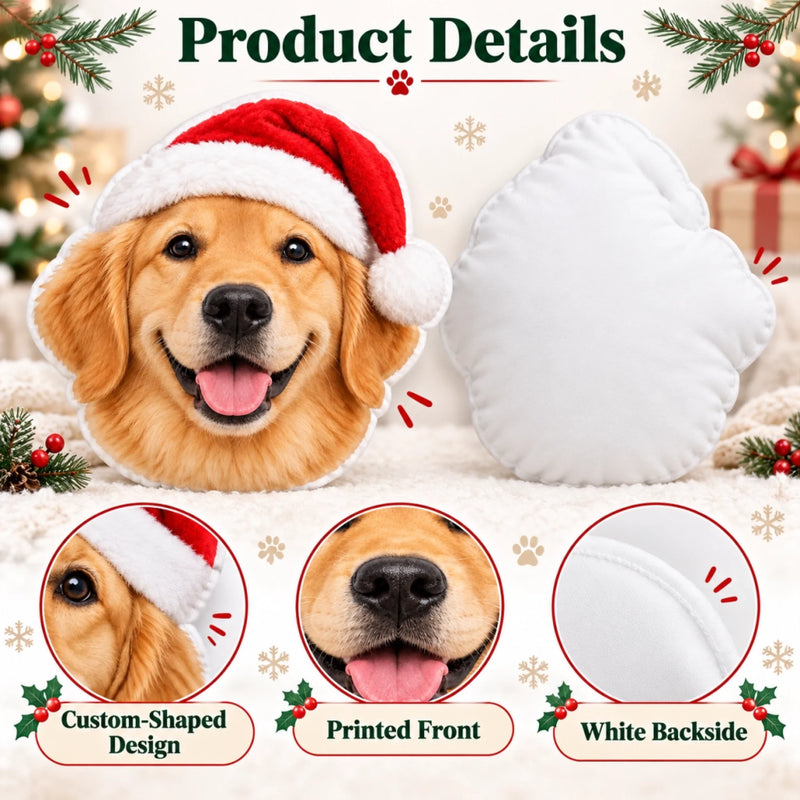 Custom Pet Photo Santa Hat Christmas Gifts For Dog And Cat Lovers - Personalized Shaped Pillow