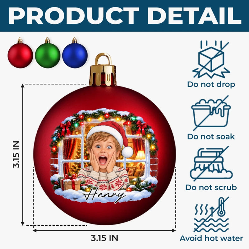 Custom Photo Name Christmas Gifts for Kids - Personalized Full Wrap Ball Ornament